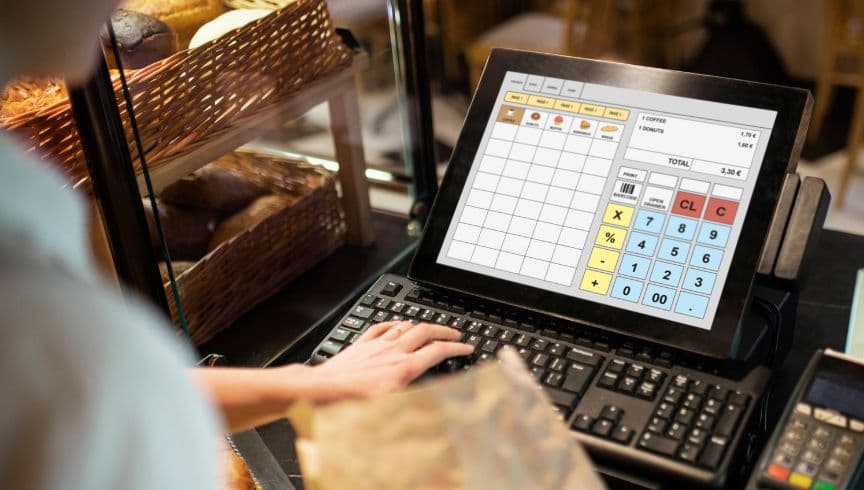 Sistem kasir dual layar dengan customer display dan printer struk untuk mempercepat transaksi UMKM